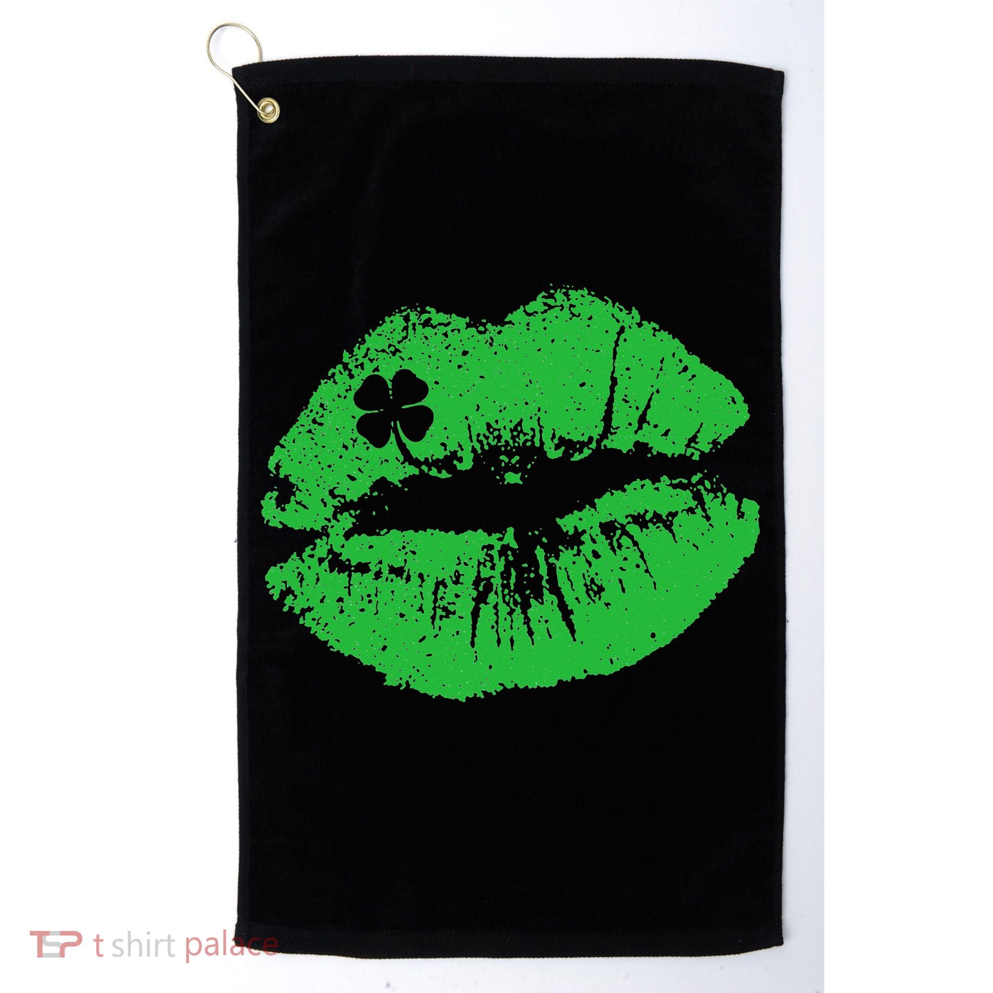 St Patricks Day Funny Kissin Lips Kissing Irish Clover Golf Towel