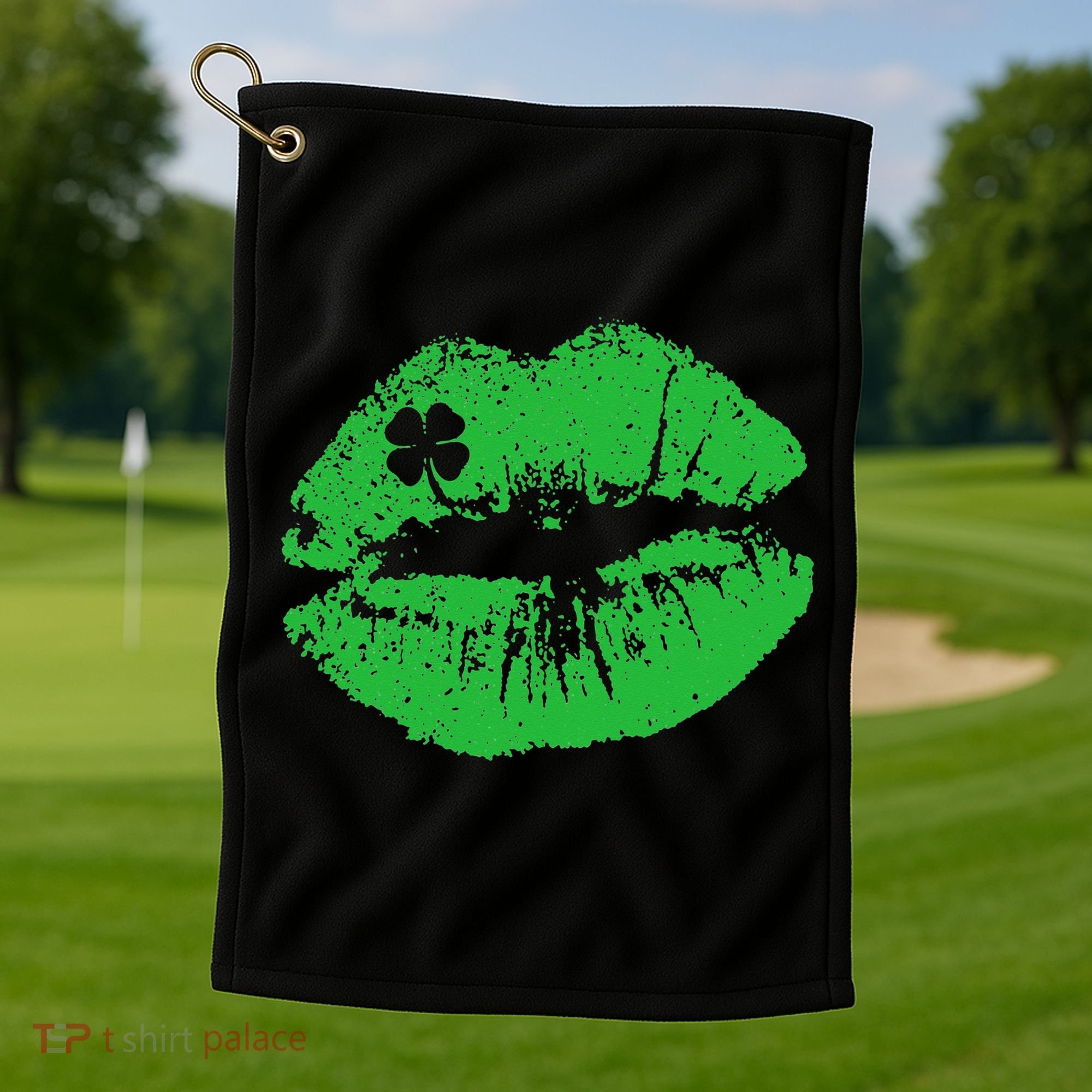 St Patricks Day Funny Kissin Lips Kissing Irish Clover Golf Towel