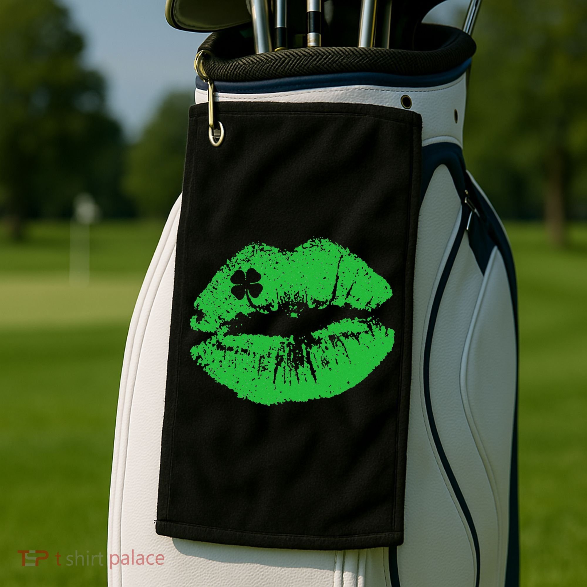St Patricks Day Funny Kissin Lips Kissing Irish Clover Golf Towel