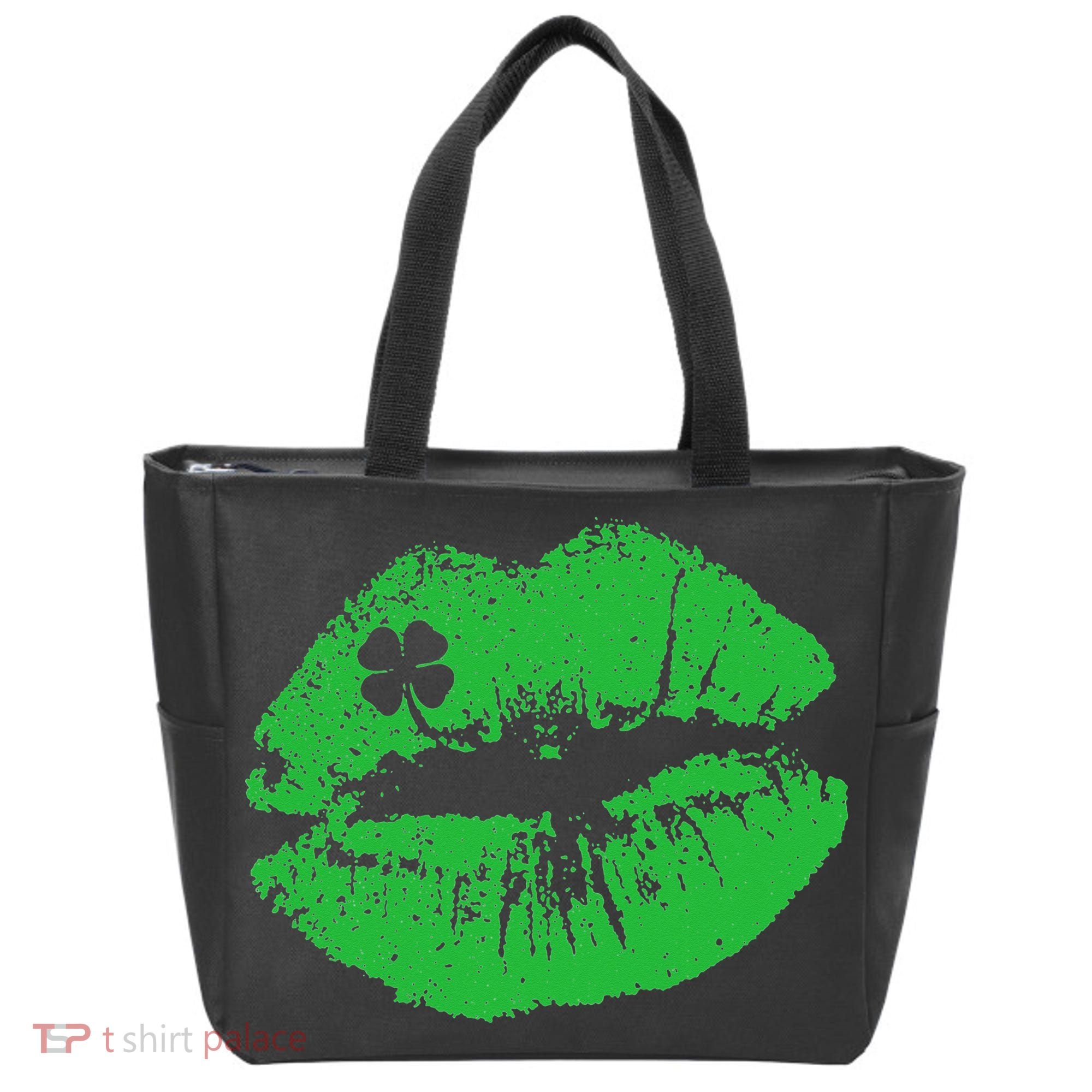 St Patricks Day Funny Kissin Lips Kissing Irish Clover Tote Bag