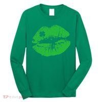St Patricks Day Funny Kissin Lips Kissing Irish Clover Long Sleeve Shirt thumb 0
