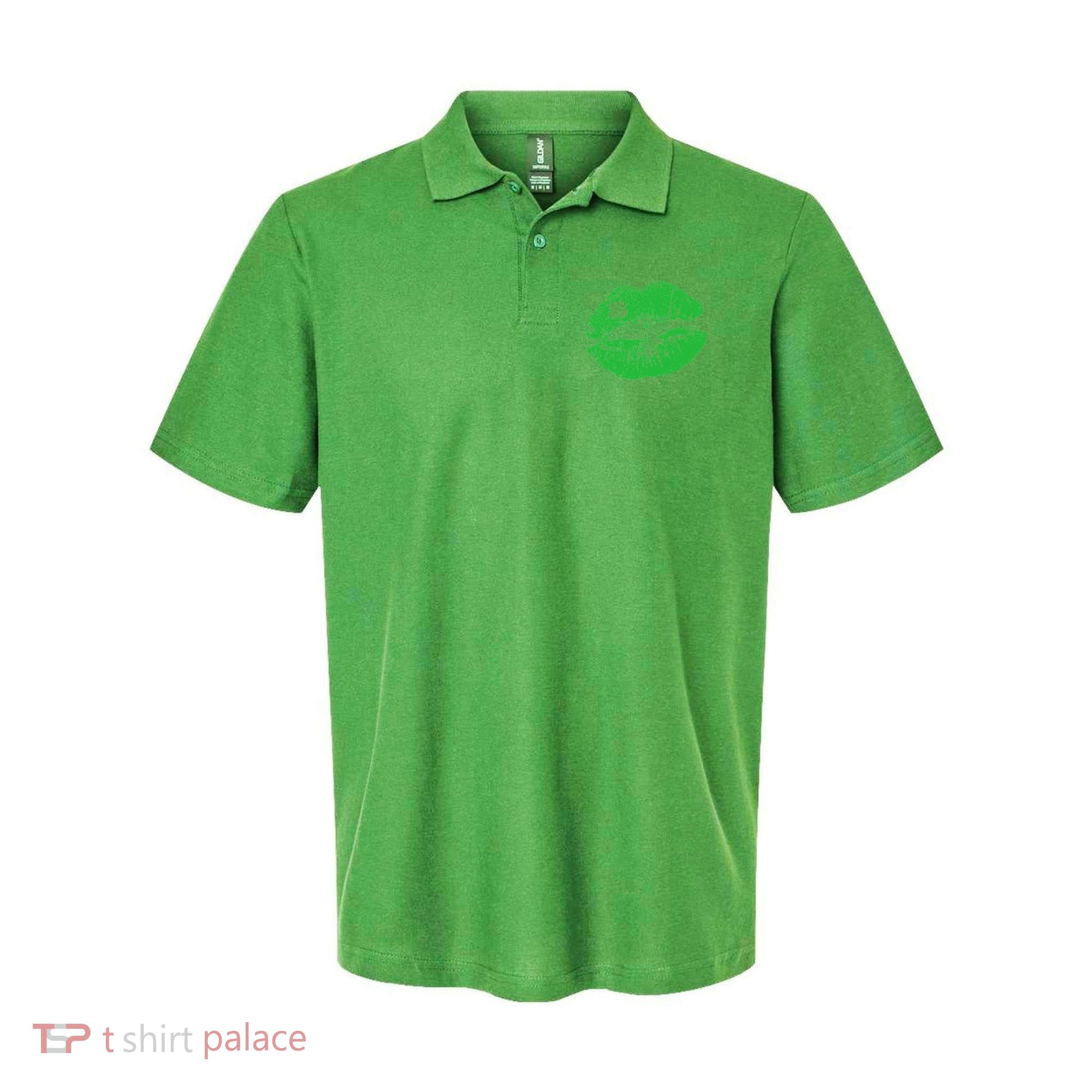 St Patricks Day Funny Kissin Lips Kissing Irish Clover Polo