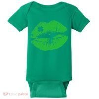 St Patricks Day Funny Kissin Lips Kissing Irish Clover Baby Bodysuit thumb 0