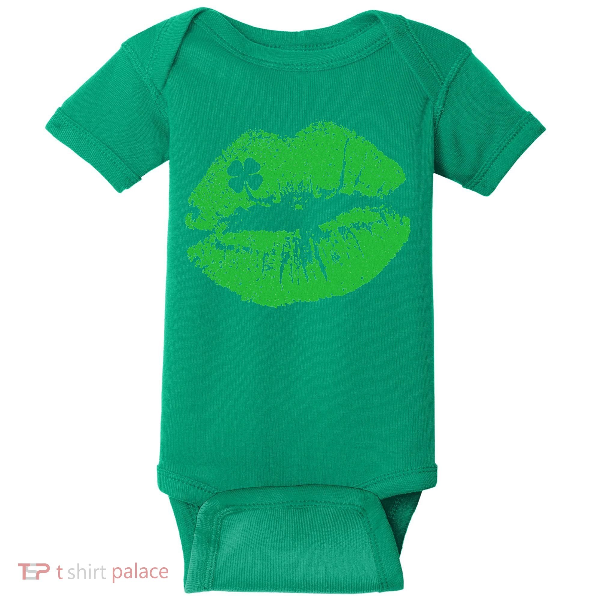 St Patricks Day Funny Kissin Lips Kissing Irish Clover Baby Bodysuit