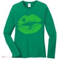 St Patricks Day Funny Kissin Lips Kissing Irish Clover Women's Long Sleeve Shirt thumb 0