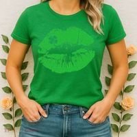 St Patricks Day Funny Kissin Lips Kissing Irish Clover Women's T-Shirt thumb 2