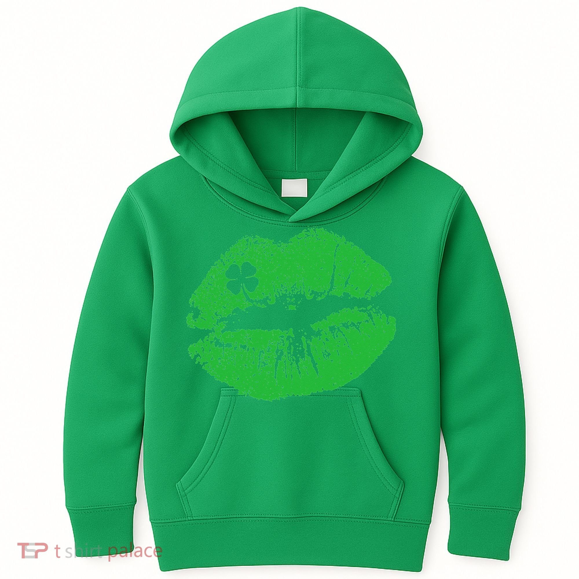St Patricks Day Funny Kissin Lips Kissing Irish Clover Kids Hoodie