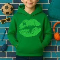 St Patricks Day Funny Kissin Lips Kissing Irish Clover Kids Hoodie thumb 2