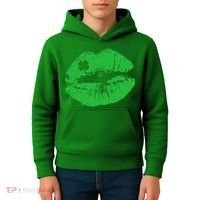 St Patricks Day Funny Kissin Lips Kissing Irish Clover Kids Hoodie thumb 4