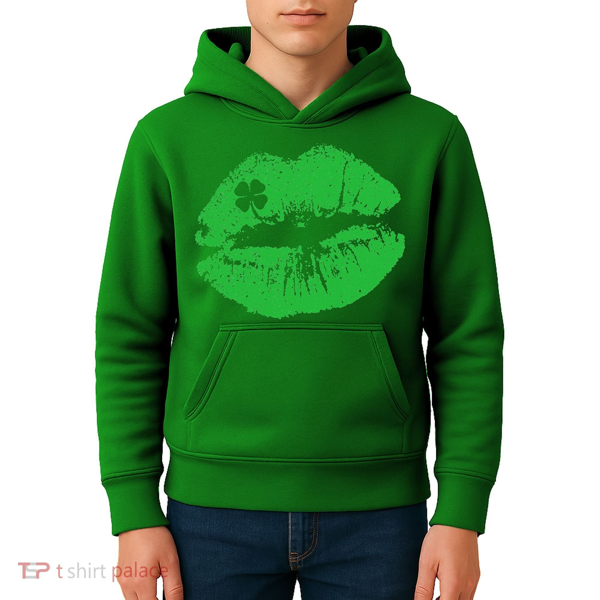 St Patricks Day Funny Kissin Lips Kissing Irish Clover Kids Hoodie