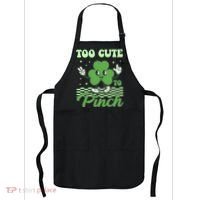 St Patricks Day Too Cute To Pinch Retro Cartoon Shamrock Clover Apron thumb 0