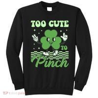 St Patricks Day Too Cute To Pinch Retro Cartoon Shamrock Clover Sweatshirt thumb 0