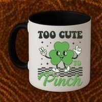 St Patricks Day Too Cute To Pinch Retro Cartoon Shamrock Clover Coffee Mug thumb 2