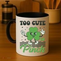 St Patricks Day Too Cute To Pinch Retro Cartoon Shamrock Clover Coffee Mug thumb 4