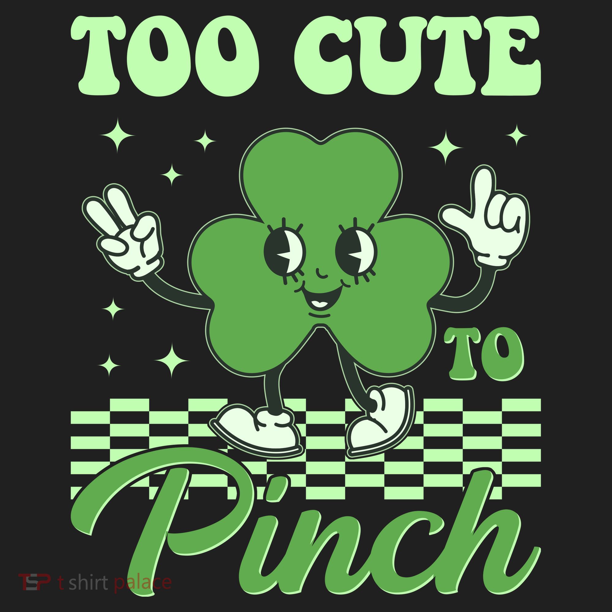 St Patricks Day Too Cute To Pinch Retro Cartoon Shamrock Clover Beanie