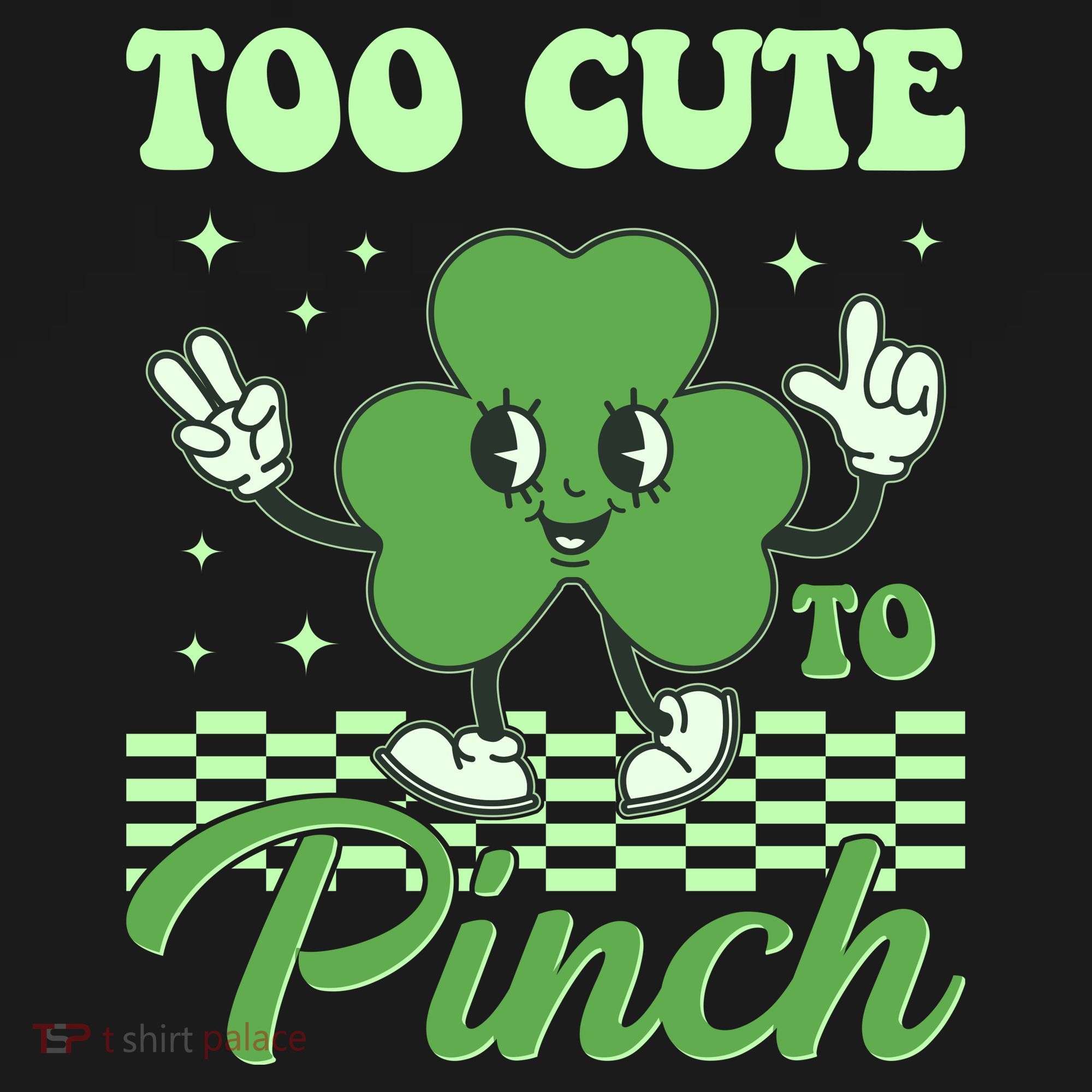 St Patricks Day Too Cute To Pinch Retro Cartoon Shamrock Clover Polo