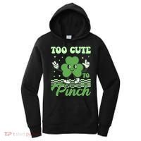 St Patricks Day Too Cute To Pinch Retro Cartoon Shamrock Clover Women's Hoodie thumb 0
