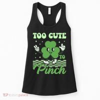 St Patricks Day Too Cute To Pinch Retro Cartoon Shamrock Clover Women's Tank Top thumb 0