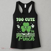St Patricks Day Too Cute To Pinch Retro Cartoon Shamrock Clover Women's Tank Top thumb 3