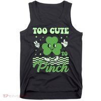 St Patricks Day Too Cute To Pinch Retro Cartoon Shamrock Clover Tank Top thumb 0