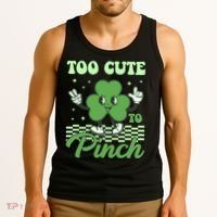 St Patricks Day Too Cute To Pinch Retro Cartoon Shamrock Clover Tank Top thumb 3