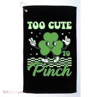 St Patricks Day Too Cute To Pinch Retro Cartoon Shamrock Clover Golf Towel thumb 0