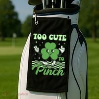 St Patricks Day Too Cute To Pinch Retro Cartoon Shamrock Clover Golf Towel thumb 2