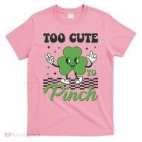 St Patricks Day Too Cute To Pinch Retro Cartoon Shamrock Clover T-Shirt thumb 0