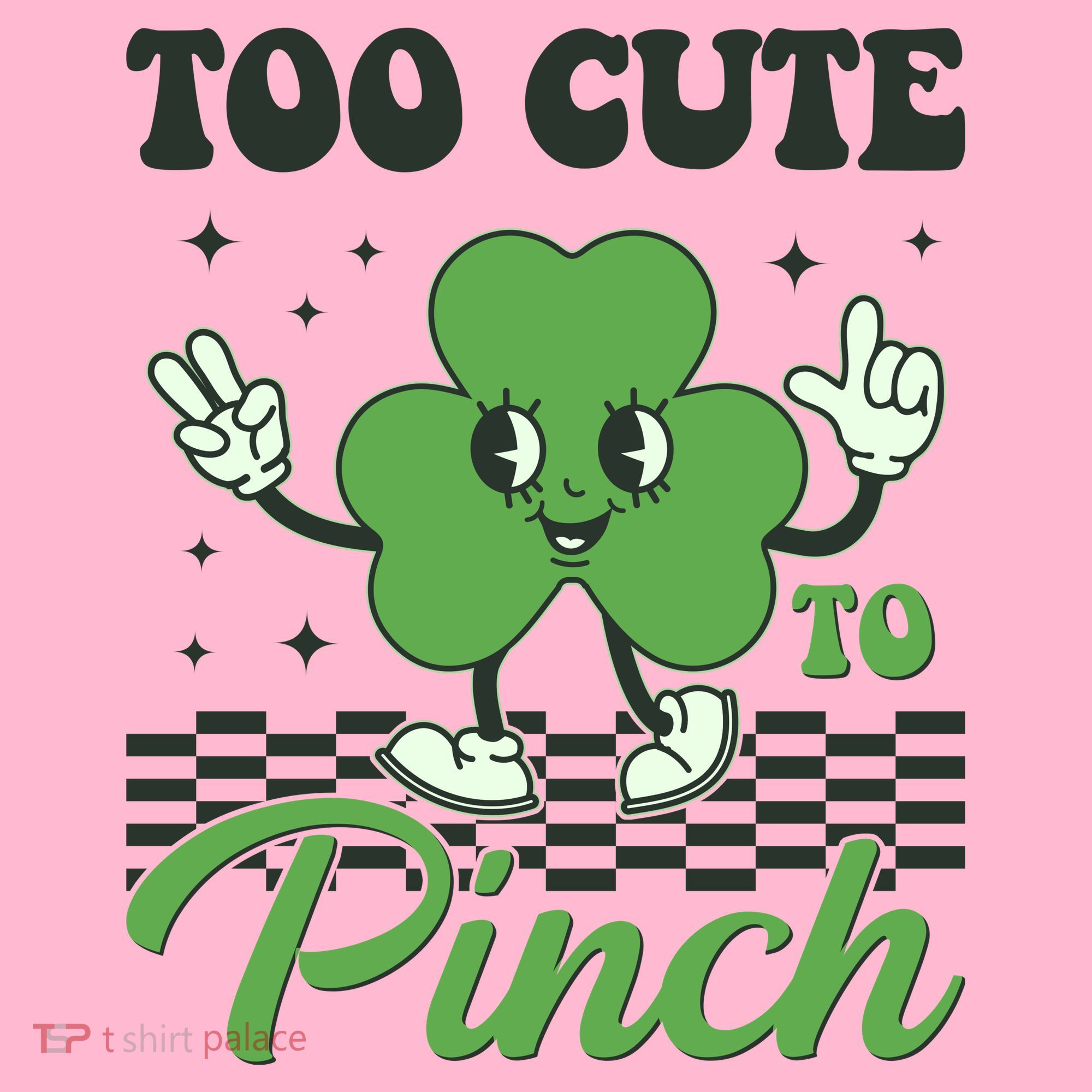 St Patricks Day Too Cute To Pinch Retro Cartoon Shamrock Clover T-Shirt