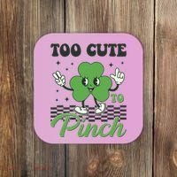 St Patricks Day Too Cute To Pinch Retro Cartoon Shamrock Clover Coaster thumb 0