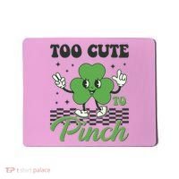 St Patricks Day Too Cute To Pinch Retro Cartoon Shamrock Clover Mousepad thumb 0