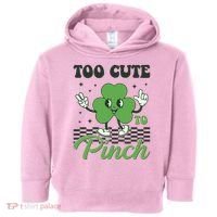 St Patricks Day Too Cute To Pinch Retro Cartoon Shamrock Clover Toddler Hoodie thumb 0