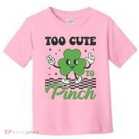 St Patricks Day Too Cute To Pinch Retro Cartoon Shamrock Clover Toddler T-Shirt thumb 0
