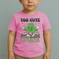 St Patricks Day Too Cute To Pinch Retro Cartoon Shamrock Clover Toddler T-Shirt thumb 2