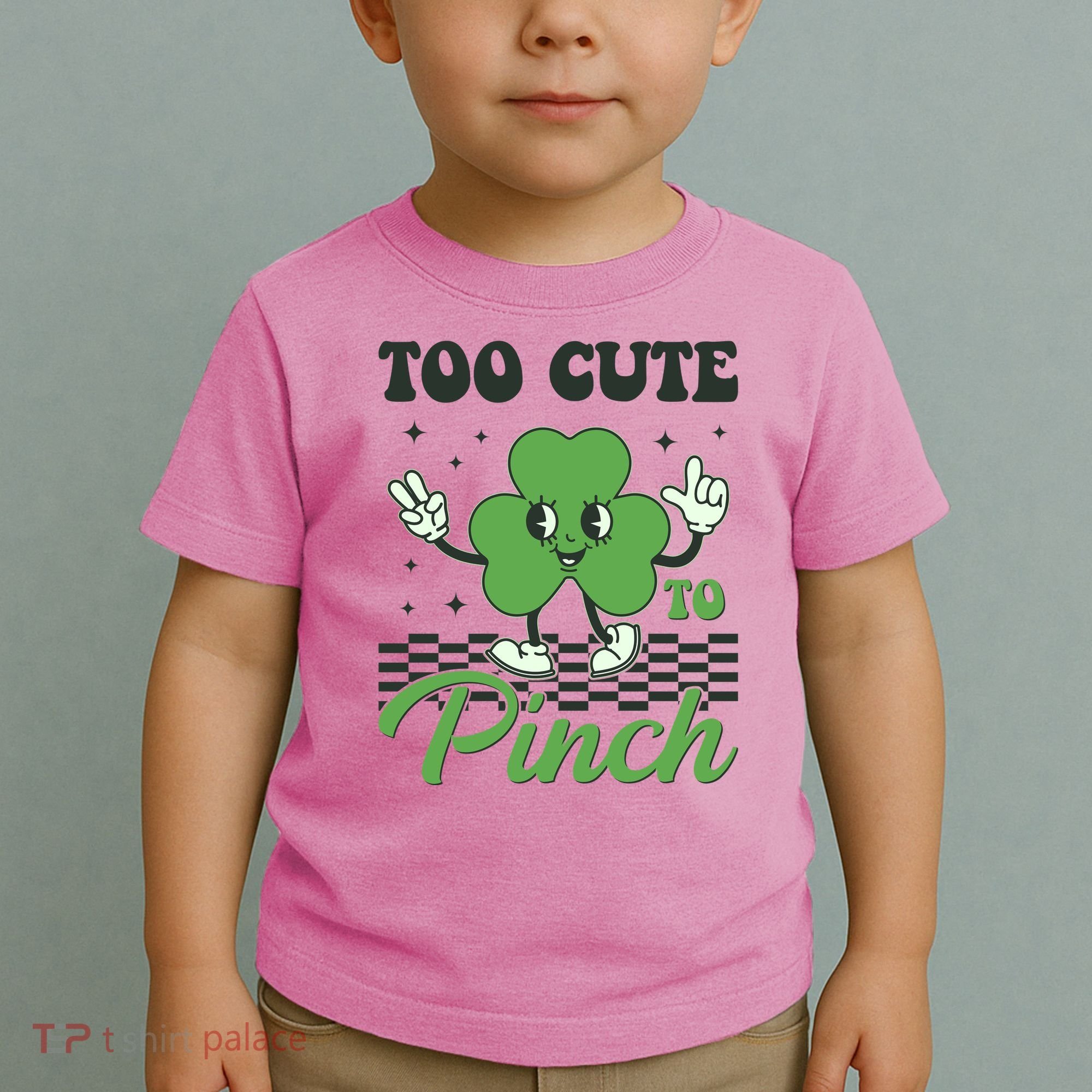 St Patricks Day Too Cute To Pinch Retro Cartoon Shamrock Clover Toddler T-Shirt
