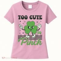 St Patricks Day Too Cute To Pinch Retro Cartoon Shamrock Clover Women's T-Shirt thumb 0