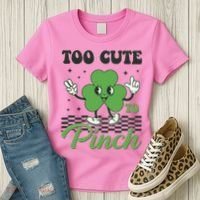 St Patricks Day Too Cute To Pinch Retro Cartoon Shamrock Clover Women's T-Shirt thumb 3