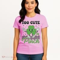 St Patricks Day Too Cute To Pinch Retro Cartoon Shamrock Clover Women's T-Shirt thumb 4