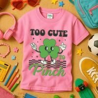 St Patricks Day Too Cute To Pinch Retro Cartoon Shamrock Clover Kids T-Shirt thumb 3