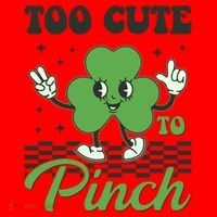 St Patricks Day Too Cute To Pinch Retro Cartoon Shamrock Clover Santa Hat thumb 1