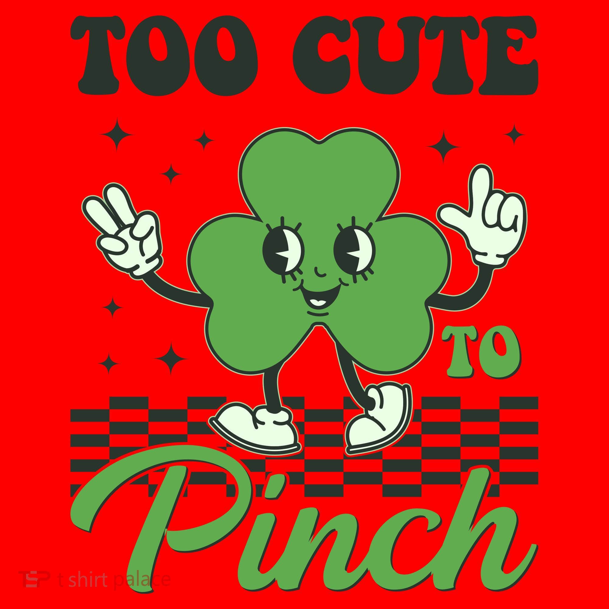St Patricks Day Too Cute To Pinch Retro Cartoon Shamrock Clover Santa Hat