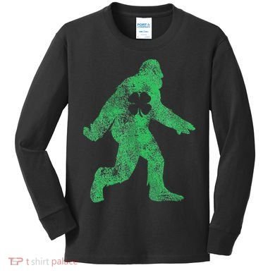 St Patricks Day Bigfoot Irish Sasqautch Saint Paddy's Gift Kids Long Sleeve Shirt
