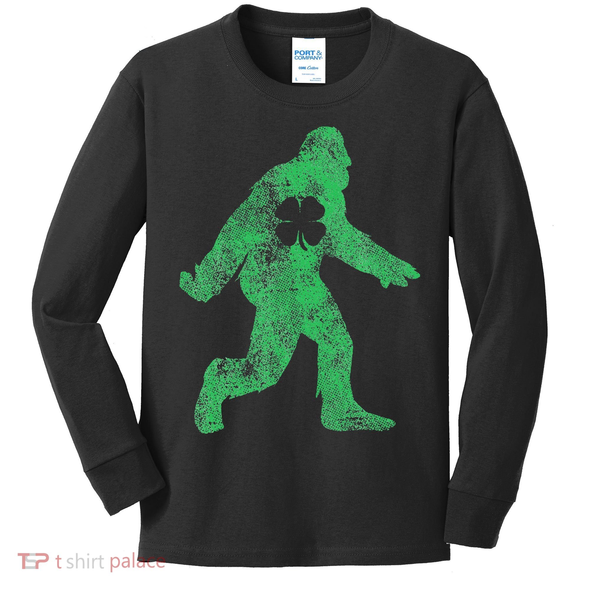 St Patricks Day Bigfoot Irish Sasqautch Saint Paddy's Gift Kids Long Sleeve Shirt