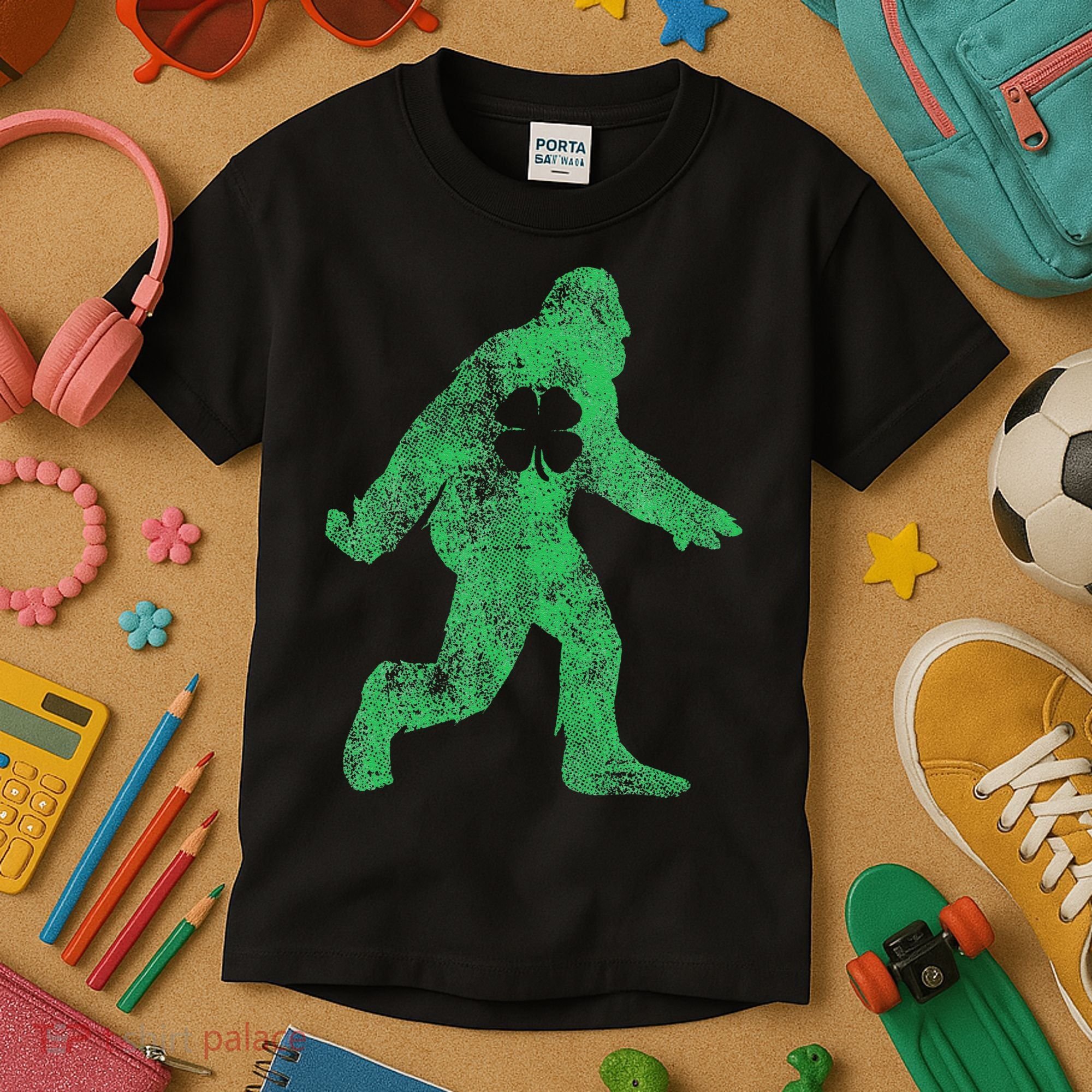 St Patricks Day Bigfoot Irish Sasqautch Saint Paddy's Gift Kids T-Shirt
