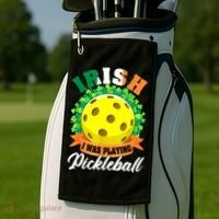 St Patricks Day Irish I Was Playing Pickleball Ball Shamrock Gift Golf Towel thumb 2