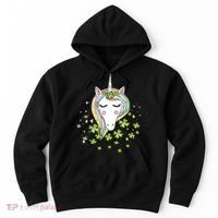 St Patricks Day Shamrock Unicorn Girls Irish Cool Green Kids Hoodie thumb 0