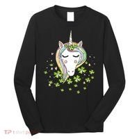 St Patricks Day Shamrock Unicorn Girls Irish Cool Green Kids Long Sleeve Shirt thumb 0