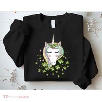 St Patricks Day Shamrock Unicorn Girls Irish Cool Green Kids Sweatshirt thumb 2
