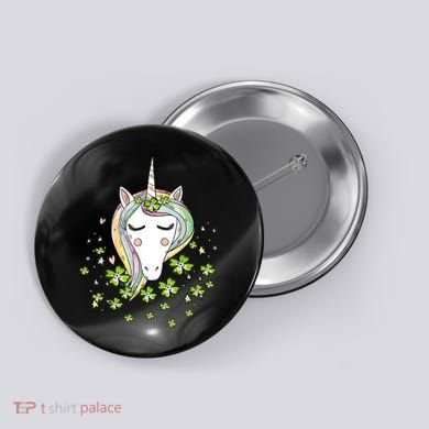 St Patricks Day Shamrock Unicorn Girls Irish Cool Green Kids Button