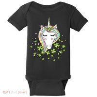 St Patricks Day Shamrock Unicorn Girls Irish Cool Green Kids Baby Bodysuit thumb 0